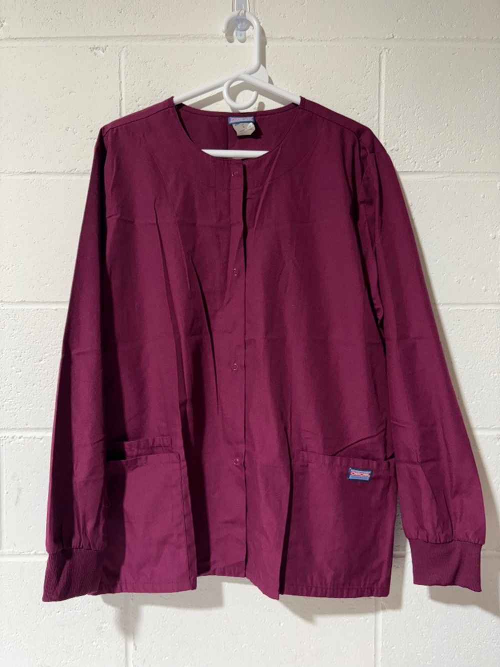 Cherokee Workwear Scrub Jacket Women’s Large Snap Closure Wine Burgundy NWOT